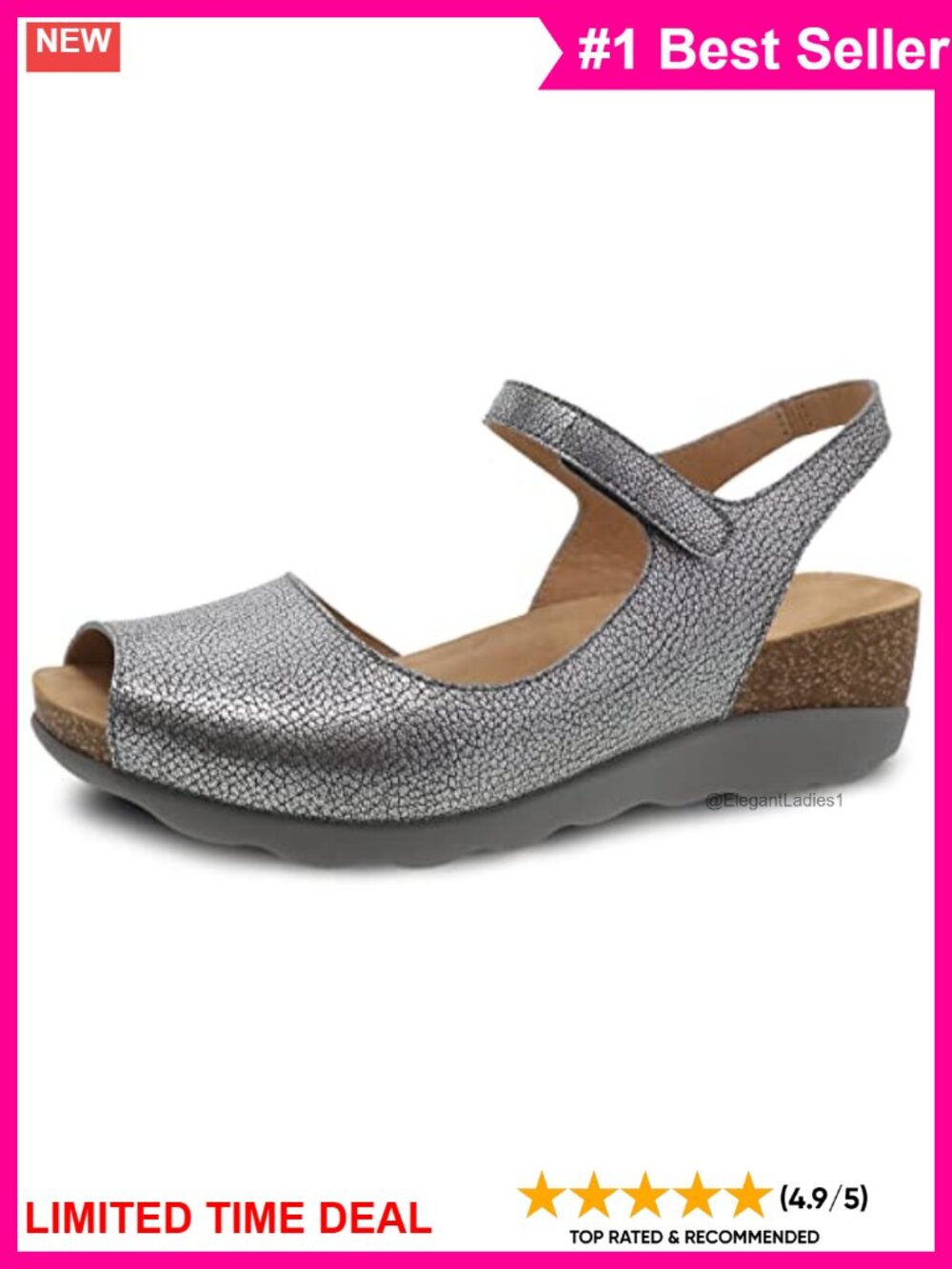 Dansko Women's Marcy Wedge Sandal Leather Ankle Strap Cork Footbed
